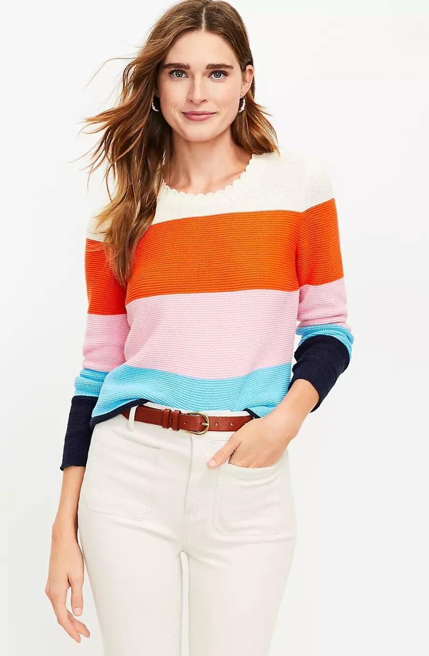 Loft Rainbow Striped Knit Sweater Pullover Womens Size Small Long Sleeve New